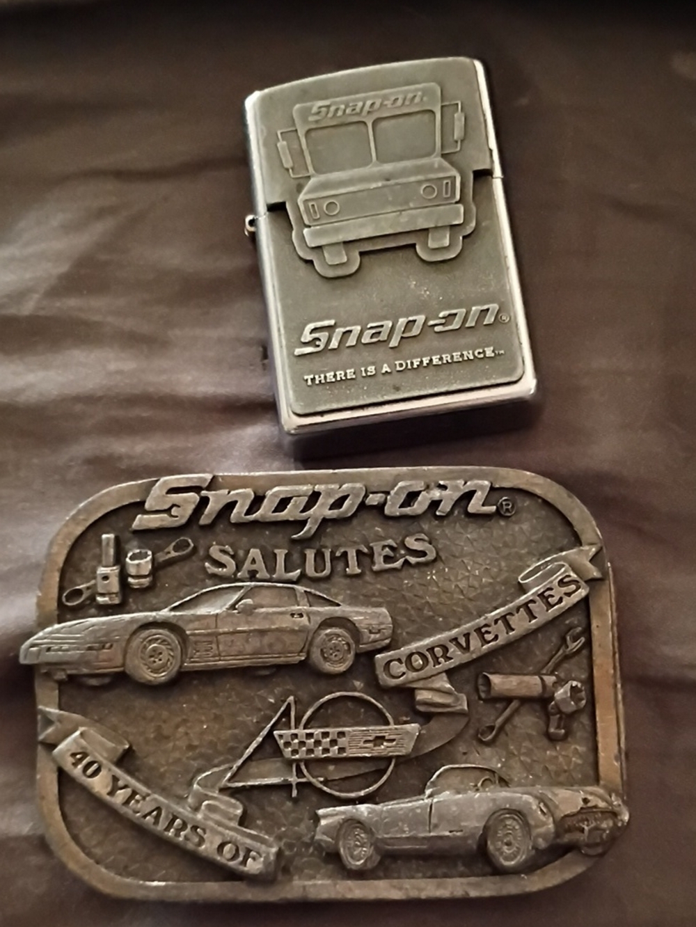 Vintage Snap-on Men's Silver Metal Belt Buckle & Snap-on/Zippo